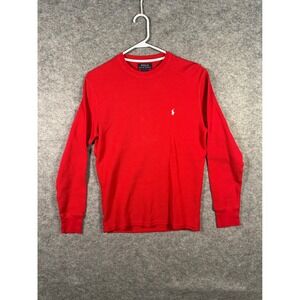 Polo Ralph Lauren Red Waffle Knit Long Sleeve Shirt Mens Small Cotton‎